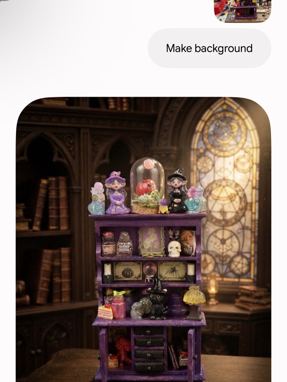 Halloween Dollhouse Miniature Purple Witch Apothecary Shelf with Mini Décor